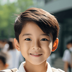 英語での会話を楽しむ笑顔の少年と満足そうな声