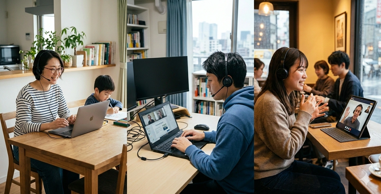 オンライン英会話を学ぶ様子