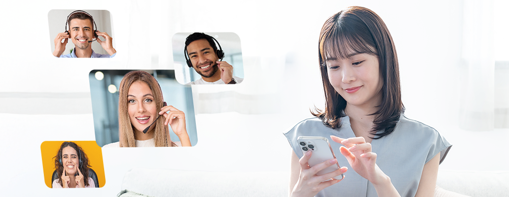 留学前に無料で英会話レッスン｜オンライン通話で英語を学ぶ女性と講師たち