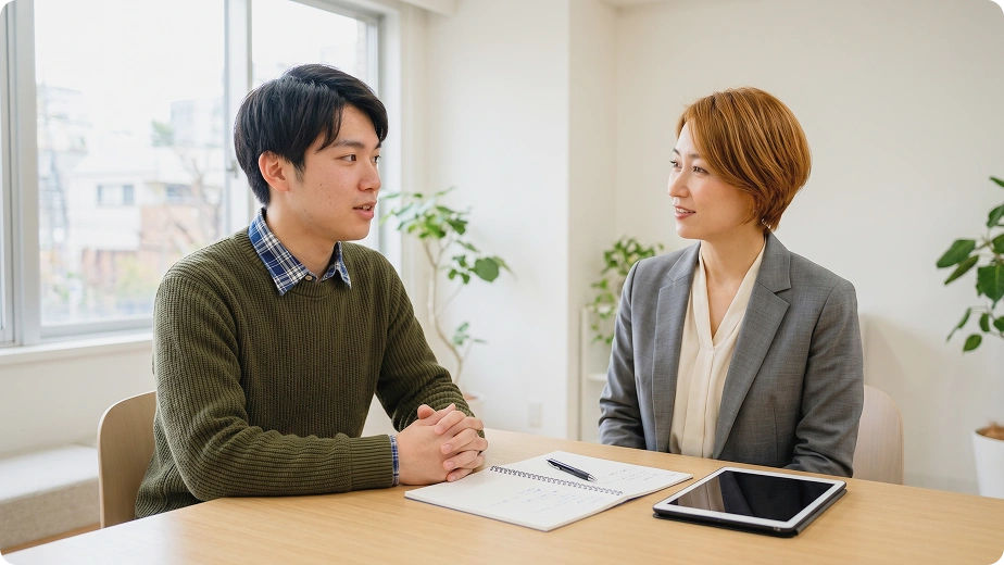 カウンセラーと相談して留学プランを立てている様子