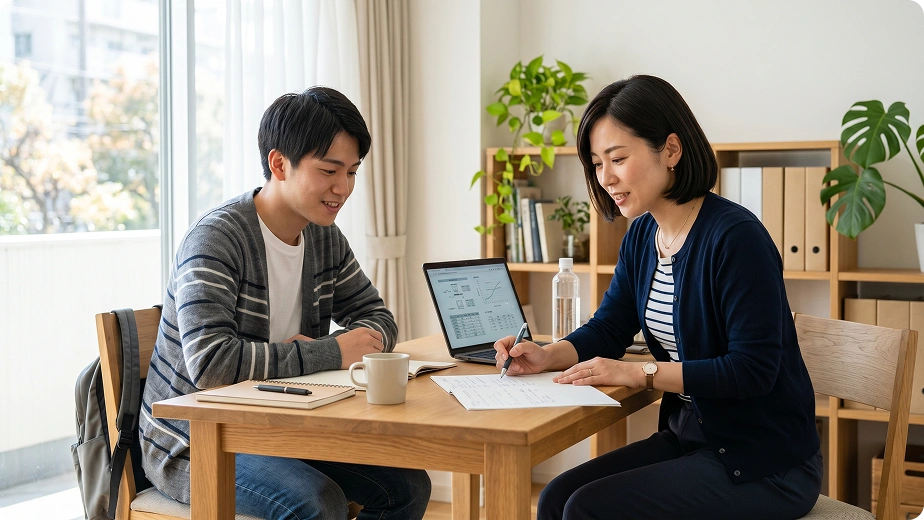 カウンセラーと面談して解決策を考えている様子
