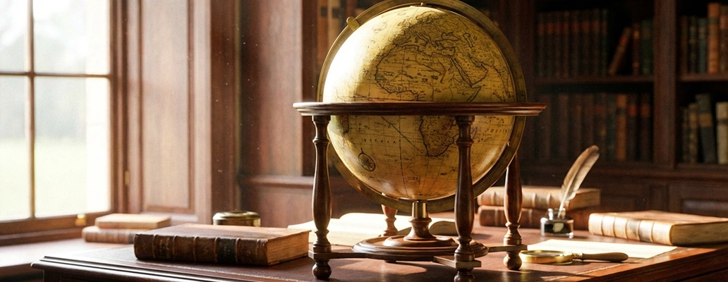 海外の教室で地球儀を使って学ぶ留学環境のイメージ