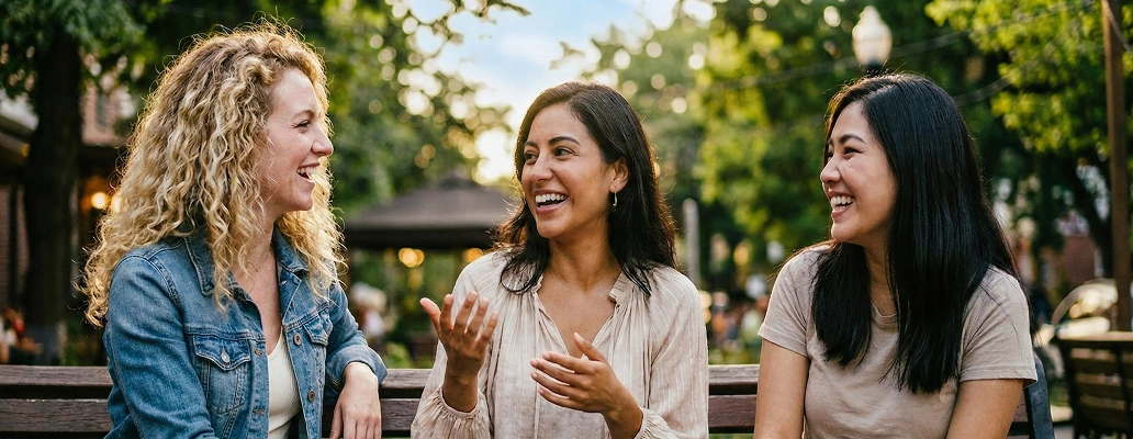 留学先で友人と談笑する留学生たち