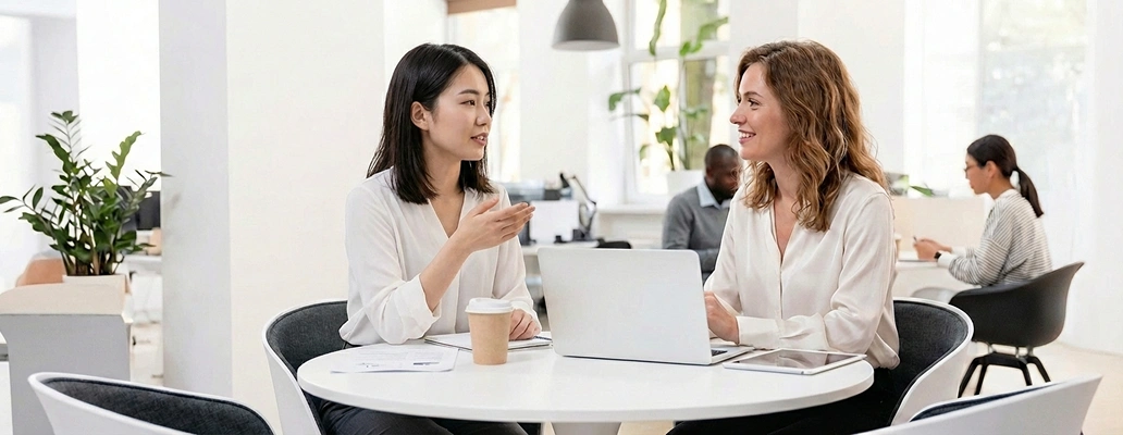 短期留学の学習計画について相談する留学生の様子