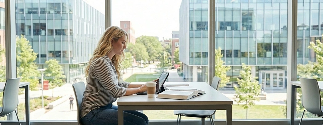 短期留学中に自習を行う留学生の学習風景