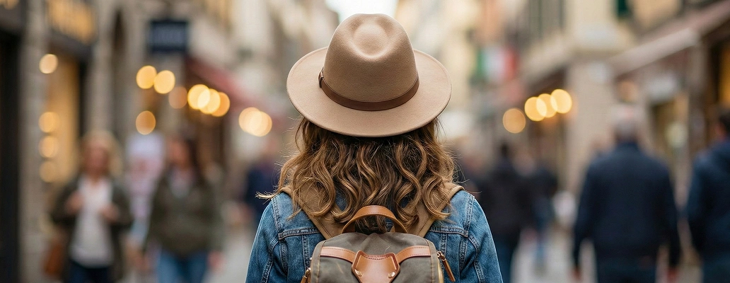 短期留学中に海外の街を一人で歩く留学生の後ろ姿