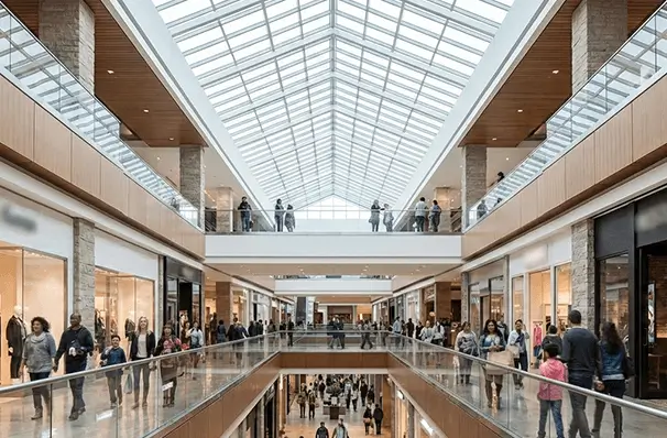 CFチヌックセンターの広々としたショッピングモール内部と買い物客