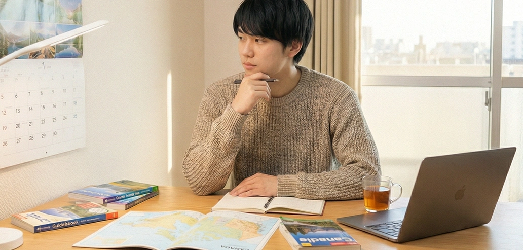 留学手続きの書類を確認する学生