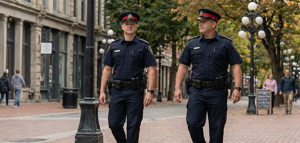 カナダの観光エリアで警備にあたる警察官