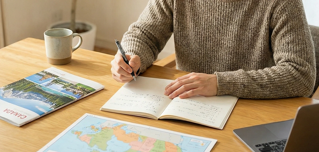 カナダ留学の計画を立てる学生