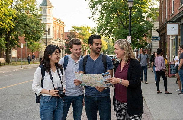 クラスメイトと交流するカナダ留学生