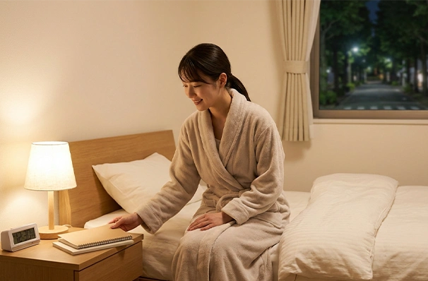 1日の終わりに部屋で過ごす留学生