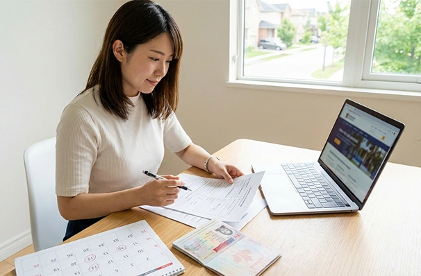 カナダ留学のプラン決定とビザ申請の準備をする様子