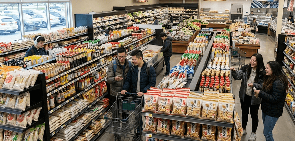 トロントの日本食スーパーで日本の商品を購入できる店内の様子
