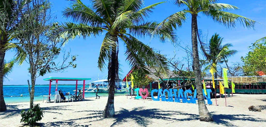 海辺に設けられたハンモックとリゾート空間