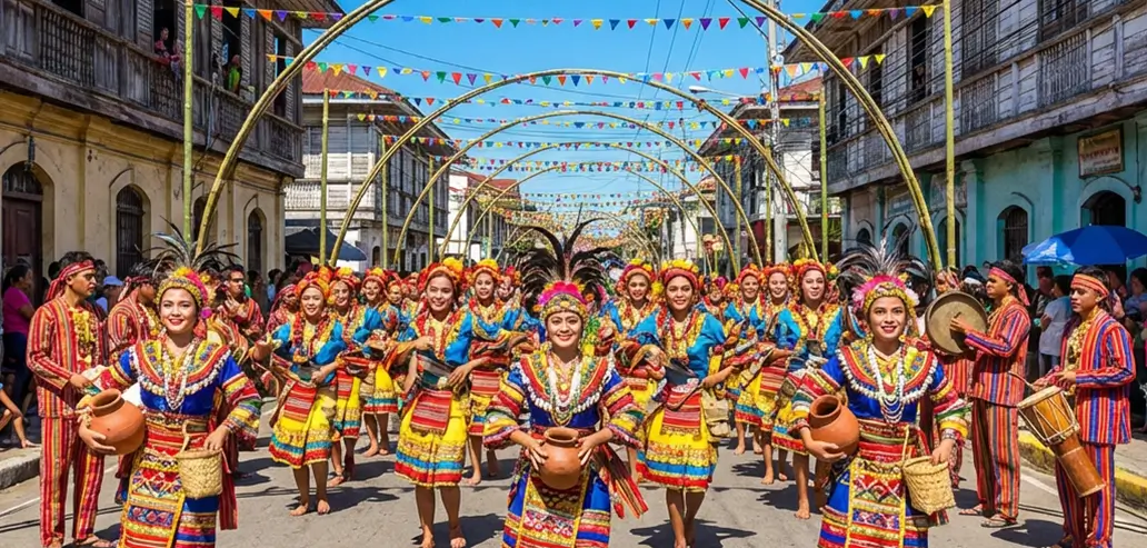 昼間の街中で行われる華やかなパレード