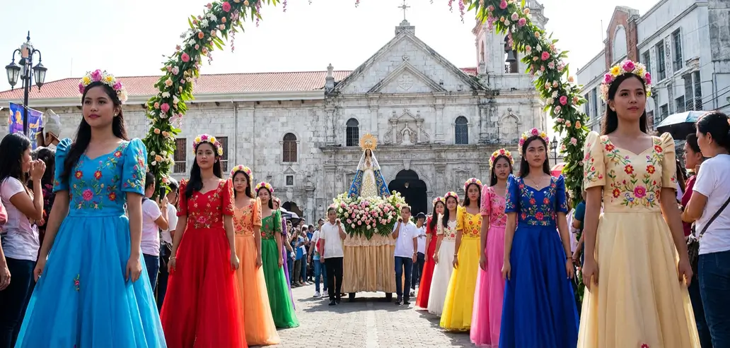 民族衣装を着た人々が並ぶ海外文化イベント