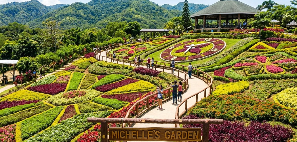 色とりどりの花でデザインされた庭園エリア