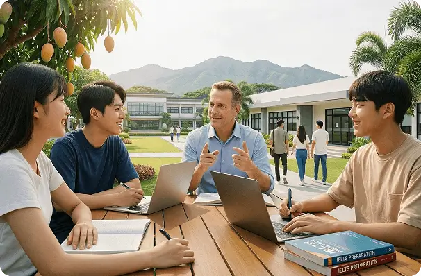 クラークでネイティブ講師と英語レッスンを受ける学生——治安良好なフィリピン留学