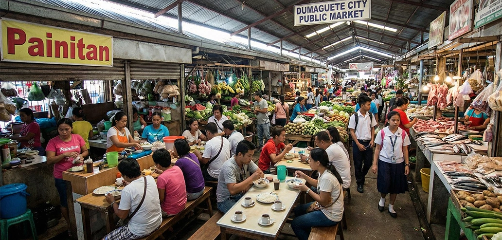 ドゥマゲテの市場で並ぶローカル商品