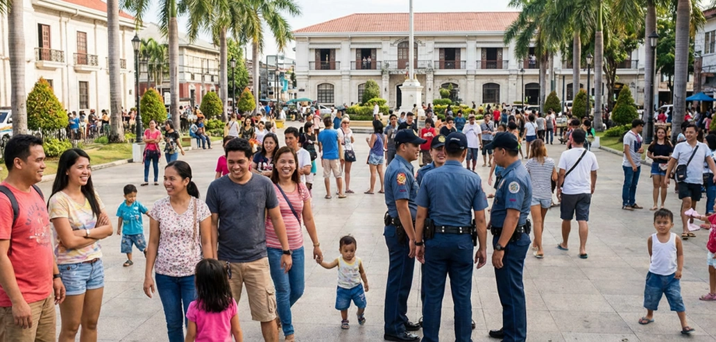 街中に集まる人々の賑やかな様子