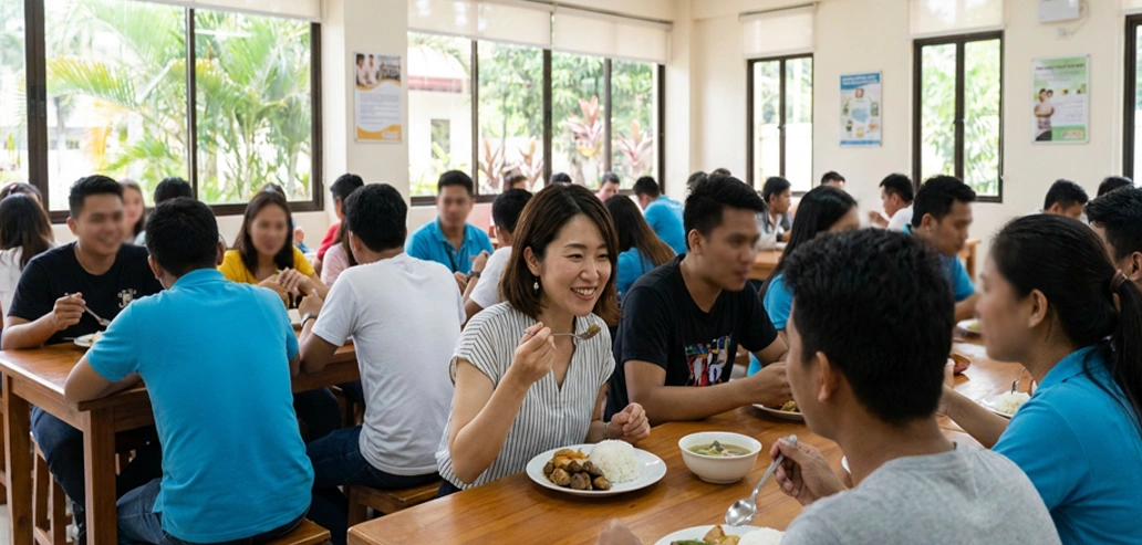 地元の人々で賑わうレストランの店内風景