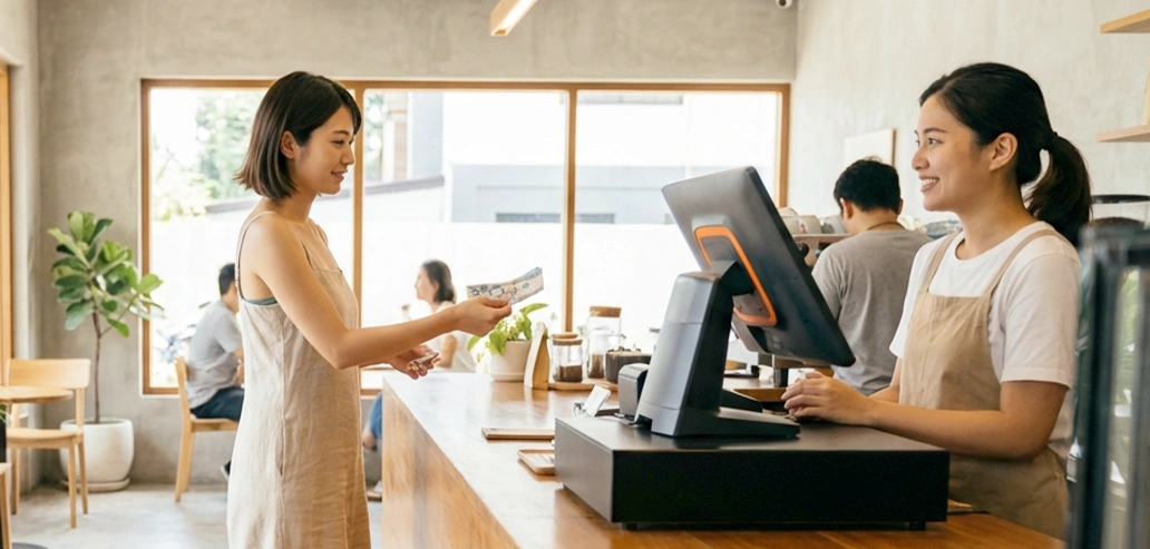 カフェで支払いをする様子