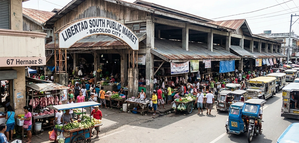 新鮮な野菜や果物が並ぶリベルタッド・パブリック・マーケット