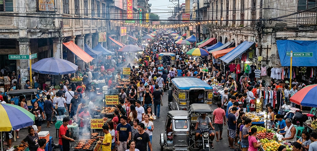 活気あふれるダウンタウン夜市の屋台