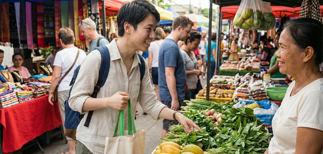 マーケットを楽しむ人々の様子