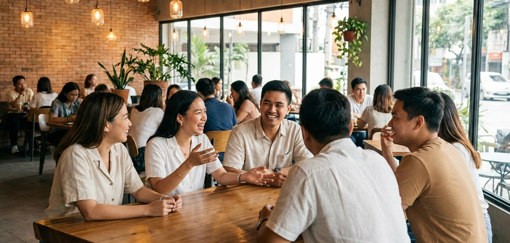 レストランで食事を楽しむ人々の様子