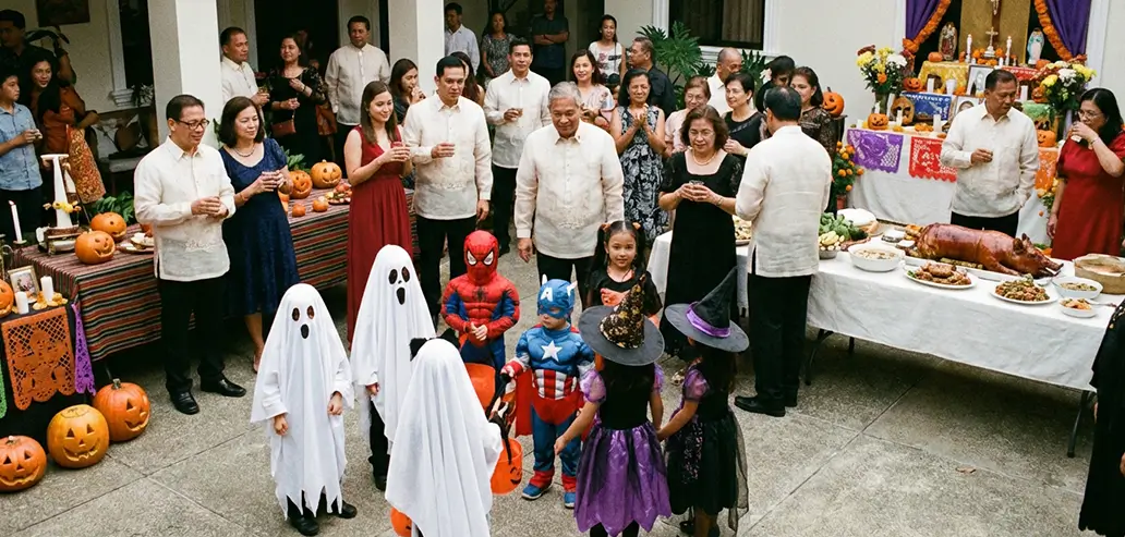 伝統衣装を着た参加者が集まる海外の文化祭