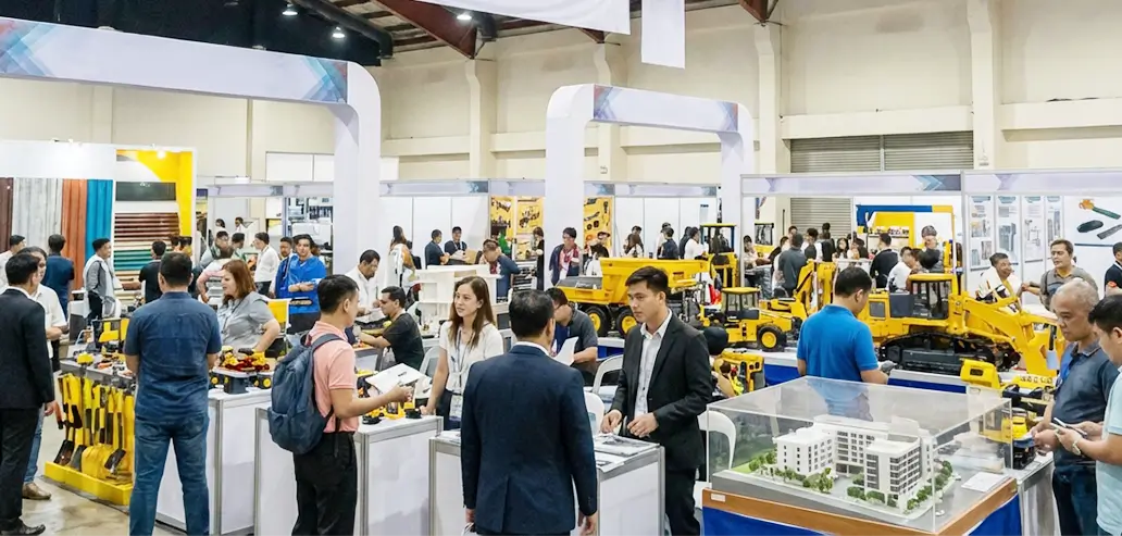 展示ブースが並ぶ屋内イベント会場