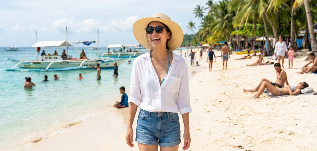 フィリピンのビーチを散策する留学生のイメージ