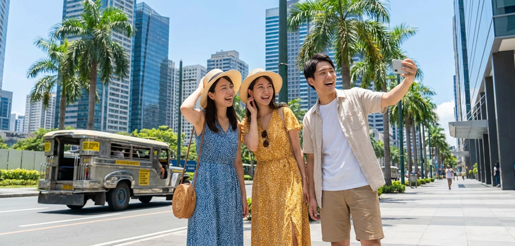 フィリピンの街中を観光する留学生たち