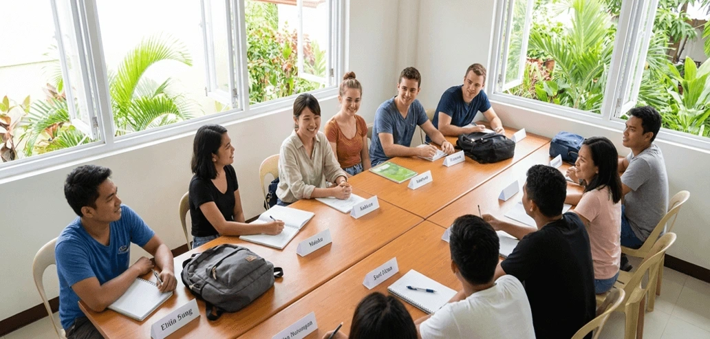 海外で現地オリエンテーションを受ける参加者たち