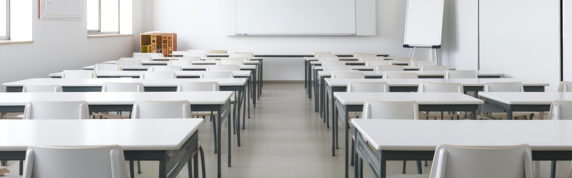 フィリピン留学で利用される語学学校の明るい教室内