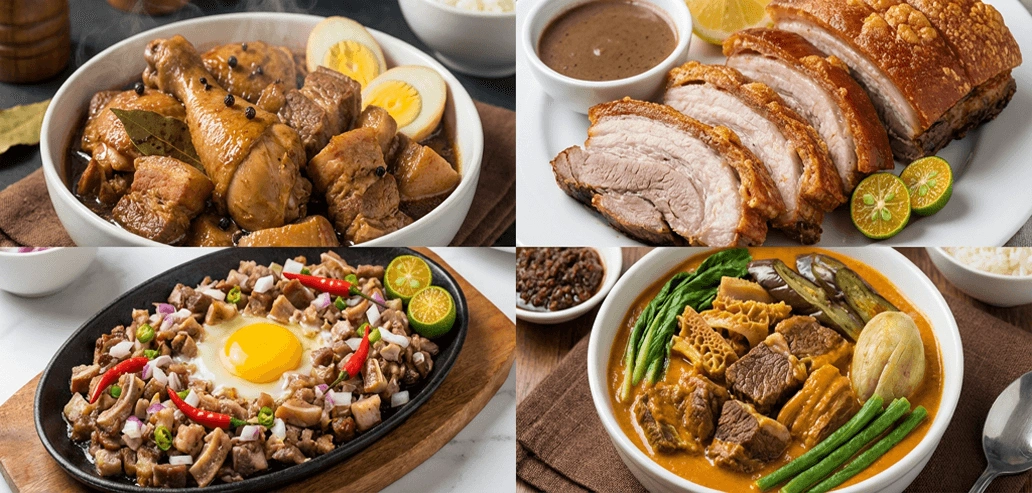 フィリピンの定番家庭料理の盛り合わせ