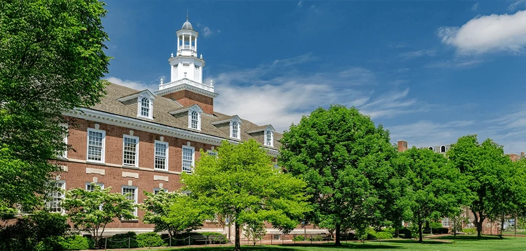 緑に囲まれた海外大学のキャンパスと校舎の外観