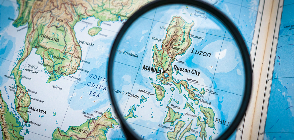 フィリピンの位置がわかる地図と拡大鏡