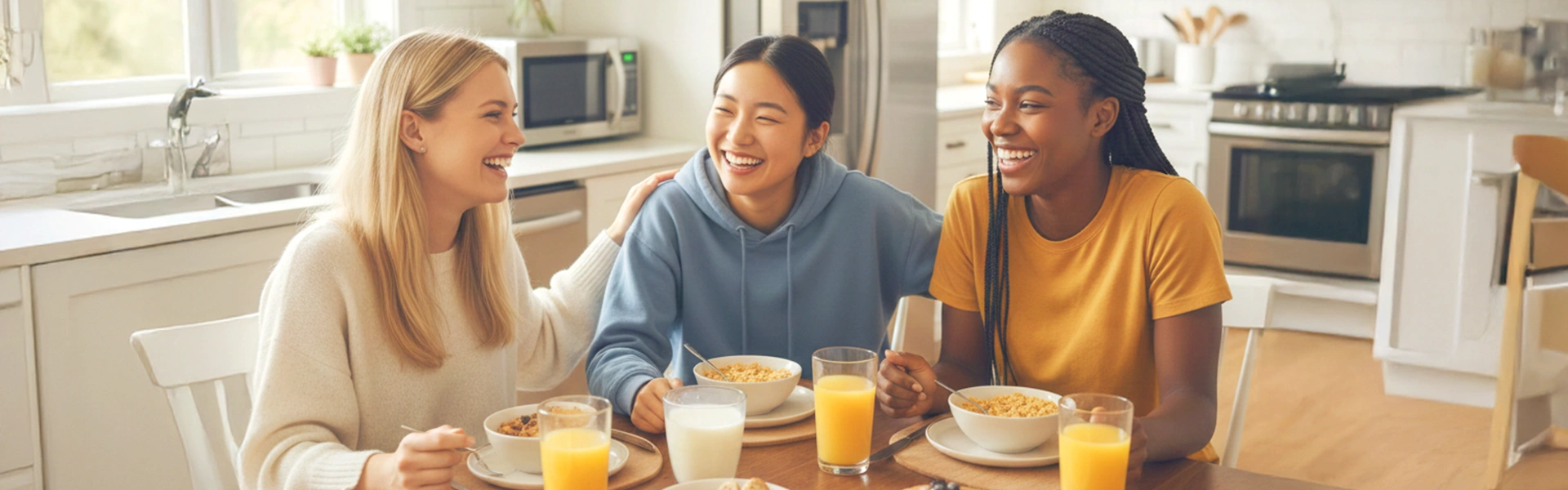 ホームステイで笑顔のホストファミリーと留学生