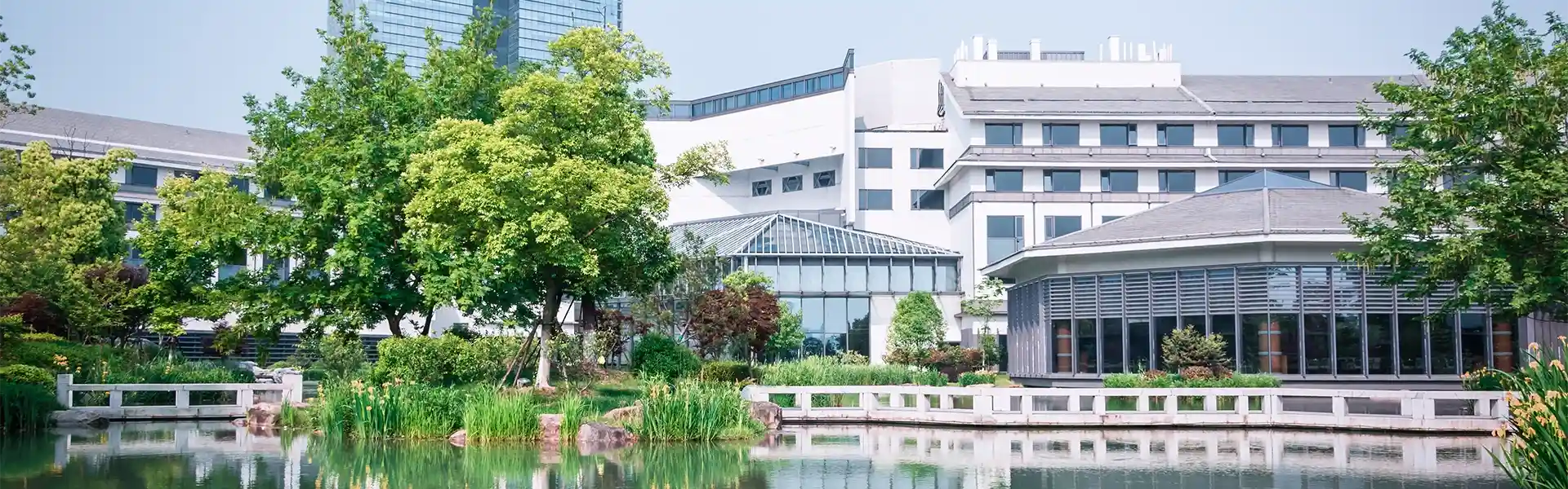 新しい校舎と整ったキャンパスの外観