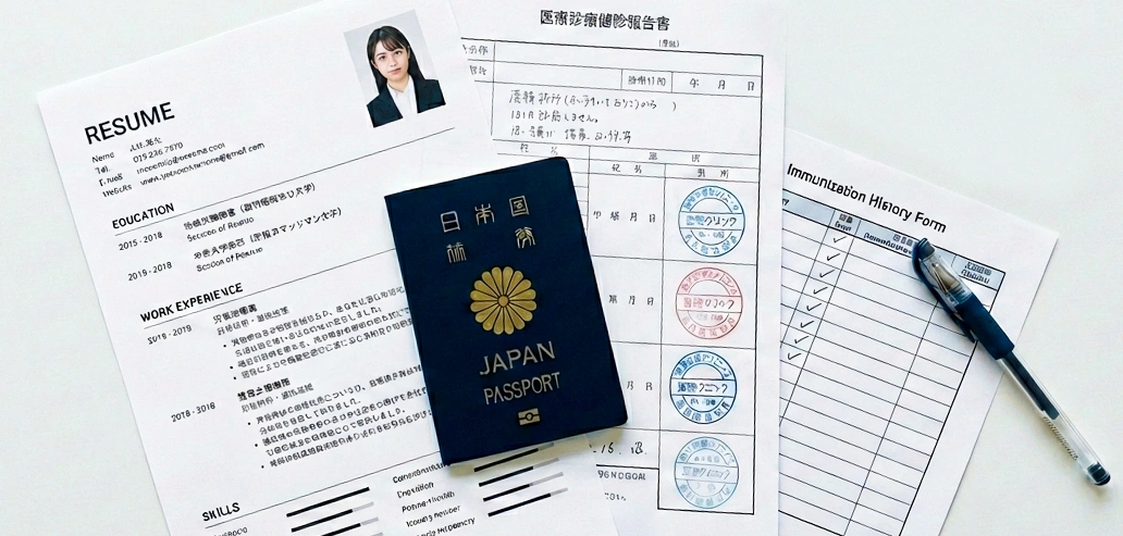 パスポートと申請書類、ビザ関連書類