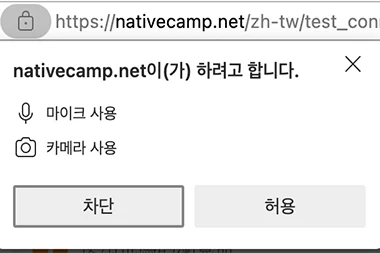 microsoft의 카메라 및 마이크 승인 화면