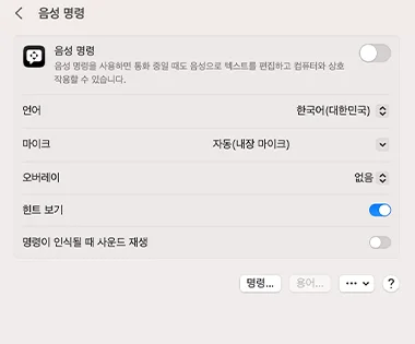 시스템 설정 음성 제어 화면
