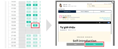 3. Chọn ngày giờ và tài liệu giảng dạy mà bạn mong muốn
